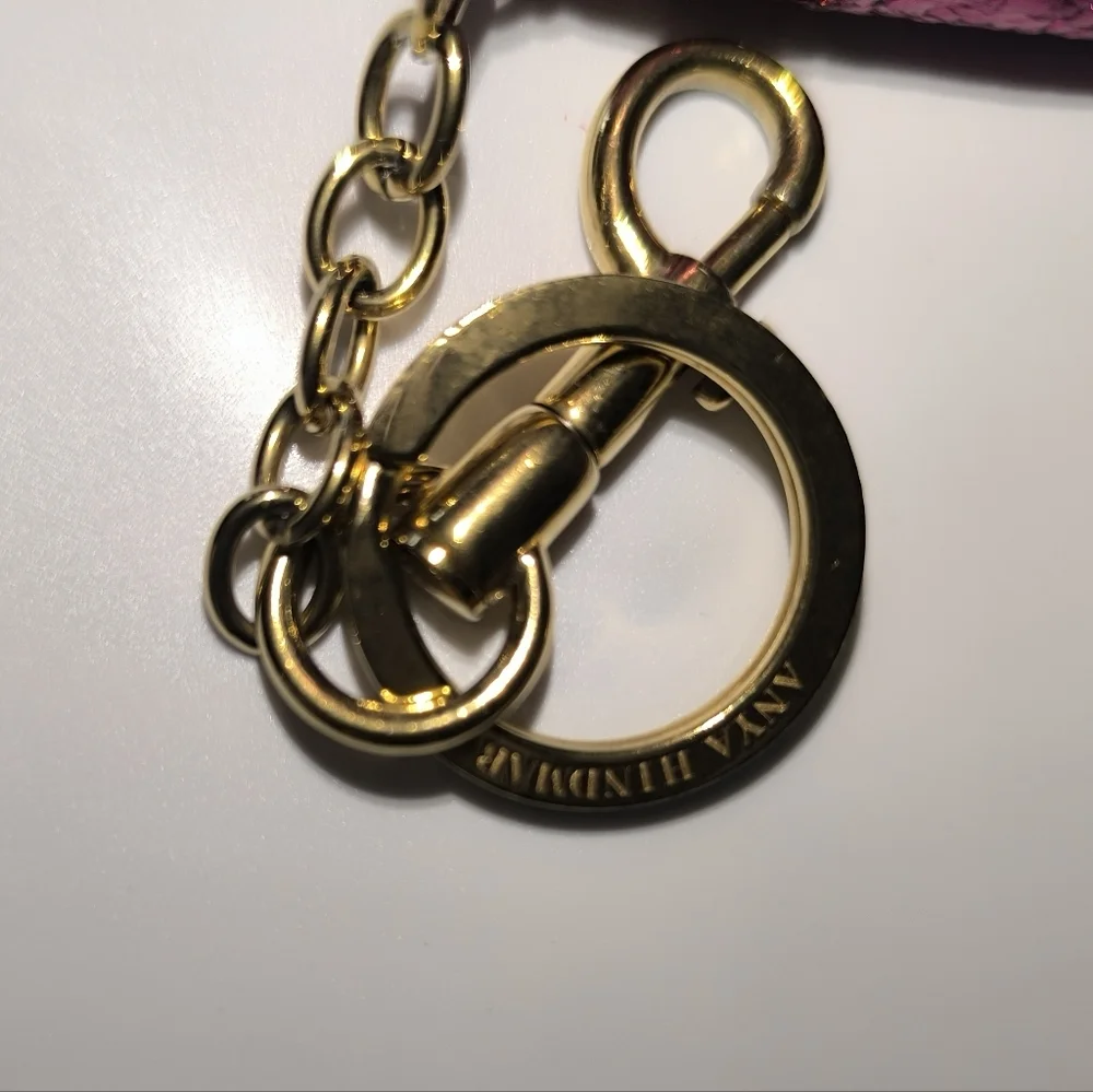Anya Hindmarch Heart Coin Purse Bag Charm Magenta Leather